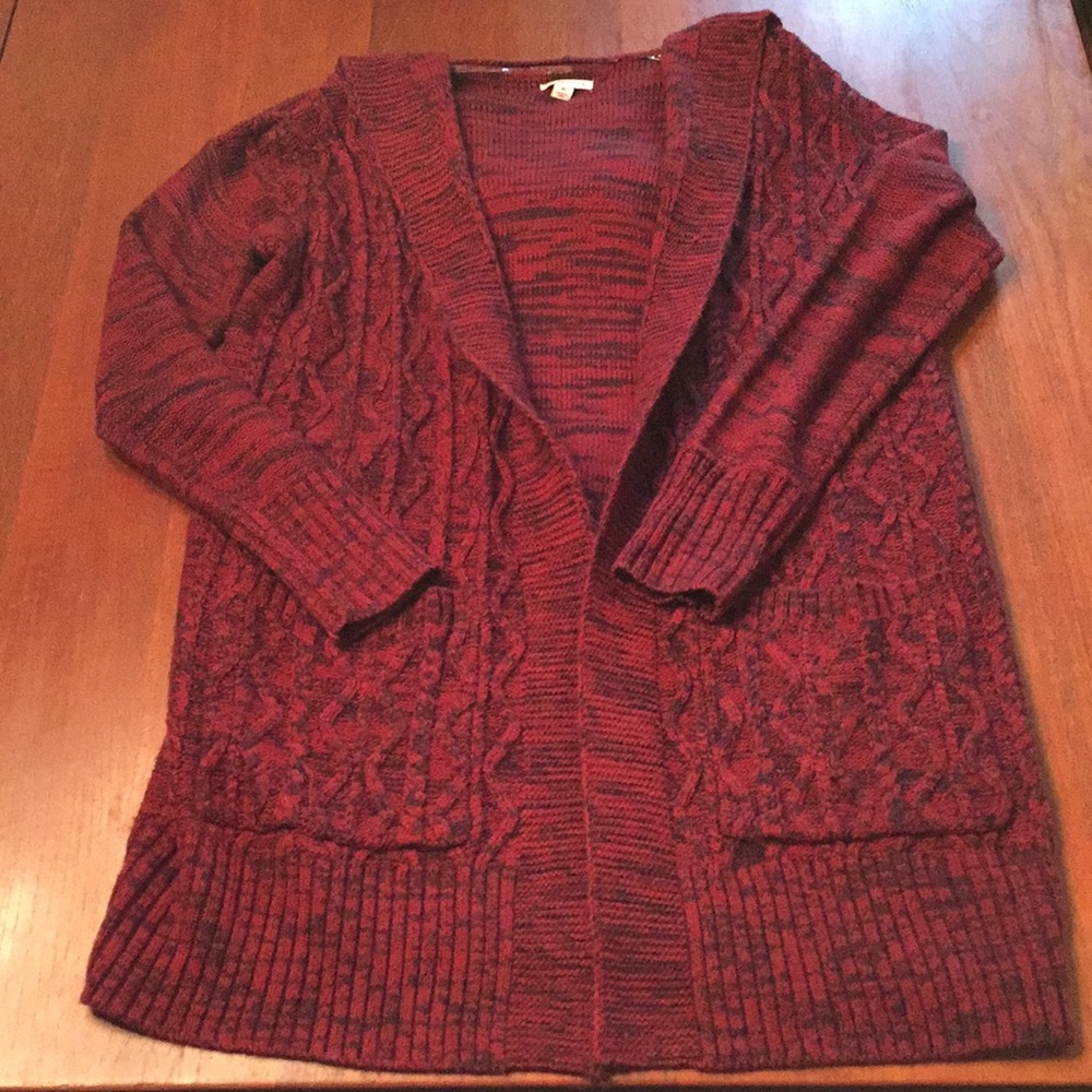 Merona Long Hooded Cardigan Sweater in Red & Black
